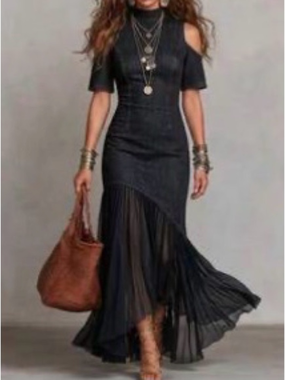 Others Follow Black Cold-Shoulder High-Low Maxi Dress